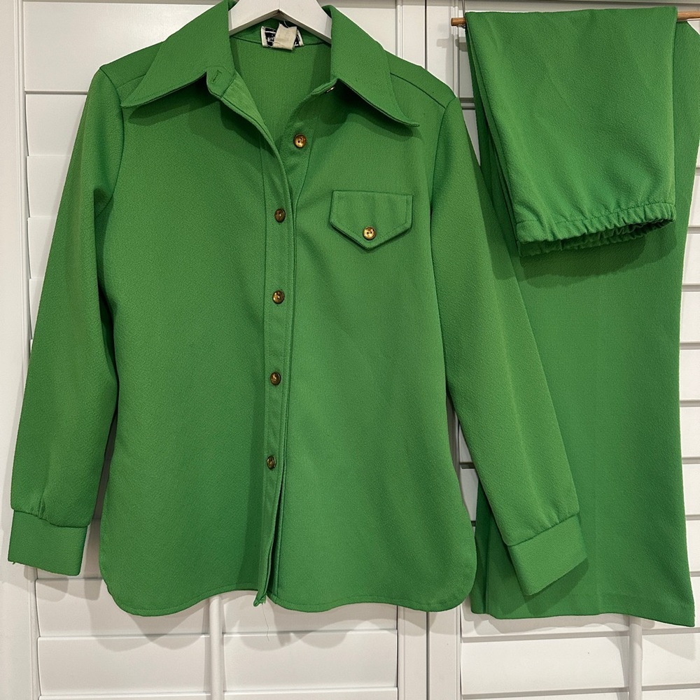 Vibrant Green Button Down Jumpsuit with Long Sleeves